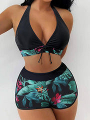 2023 Halter Bikini Set Short Swimsuit Women High Waist Swimwear Female Printed Bathers Swimming Bathing Swim Suit Beachwear