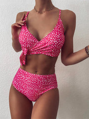 Floral Cross Tie High Waist Bikini
