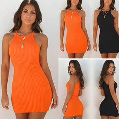 Women Pencil Dress New Ladies Summer Sleeveless Slim Fit Mini Short Knitted Bodycon Sundress Halter Female Clothing