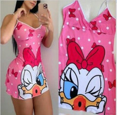 European and American home service ins wind nightdress cartoon print vest suspenders home skirt