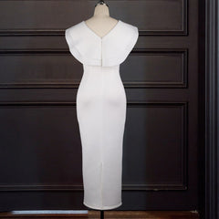 Sexy V Neck Sleeveless Ruffles Package Hip Slim Bodycon Dress Evening Party Dress Women Elegant Orange White Long Maxi Dress