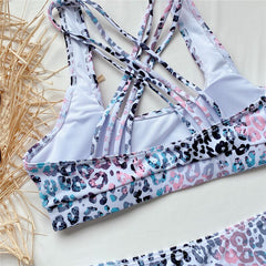 New  Waist Women's Leopard Swimsuits Push Up Bikinis Swimwear Cross Bandage Bathing Suit Swim 2021 Summer Female Bikinis Set