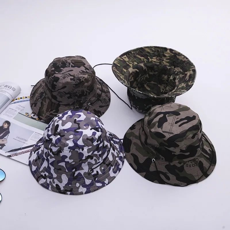 Fishing Hat Men's Summer Outdoor Hiking Bucket Hat Camouflage Big Brim Sun Hat Sunscreen Breathable Mountaineering Hat Fisherman Cap Panama