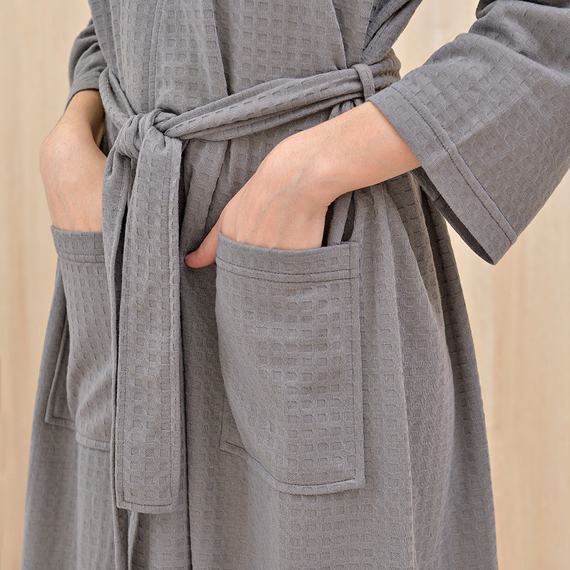 Waffle bathrobe cardigan bathrobe thin bathrobe night gown male couple nightgown summer home service hotel bathrobe male