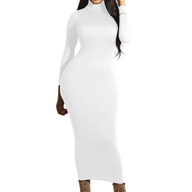 Bodycon Long Dress Women Long Sleeve Turtleneck Autumn Winter Dress 2019 Red Black White Club Party Midi Dress