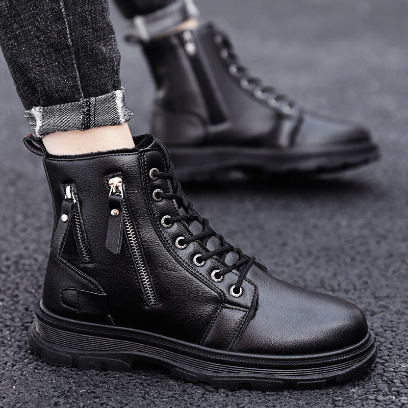 Plus velvet warm high-top shoes men's autumn 2020 new hiking shoes men's shoes plus cotton shoes sneakers Korean version of the wild outdoor