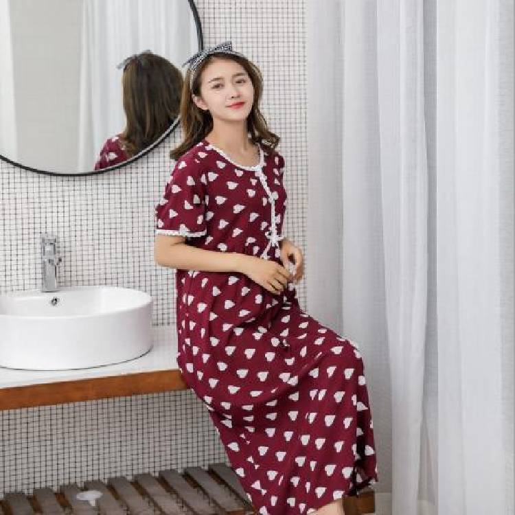 Fdfklak  Fat Nightgowns Women Short Sleeve Long Dress Print Cotton Home Wear Clothes Nightdress Ladies Sleepwear Nightshirt