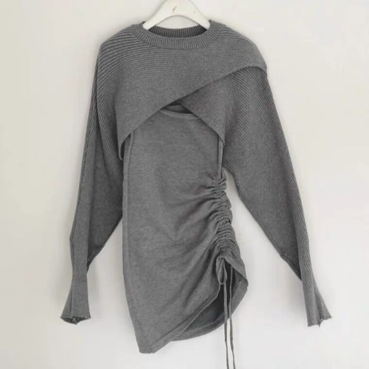 مجموعة فستان نسائي قصير مطوي بدون أكمام مع كيب Bodycon 2022 كامل الزي سترة الهانبوك