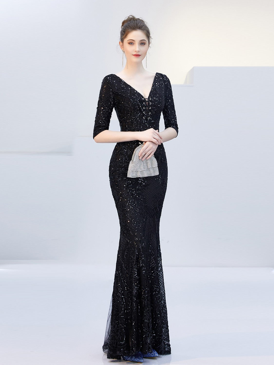 Ma'am sexy Slim grandeurnoble long-style Evening dress black party fashion Full dress