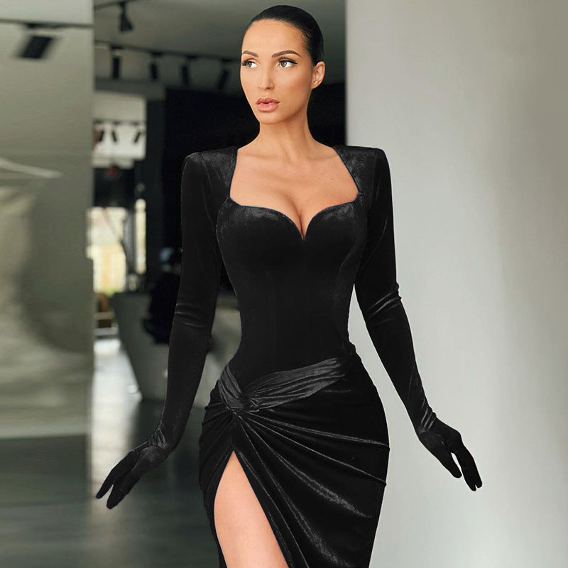 Temperament slim show chest high waist gloves high waist dress dress