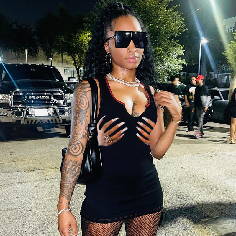 النمط الأوروبي والأمريكي محاكاة اليد الصغيرة الخامس الرقبة مثير فتاة الساخنة فستان قصير للنساء