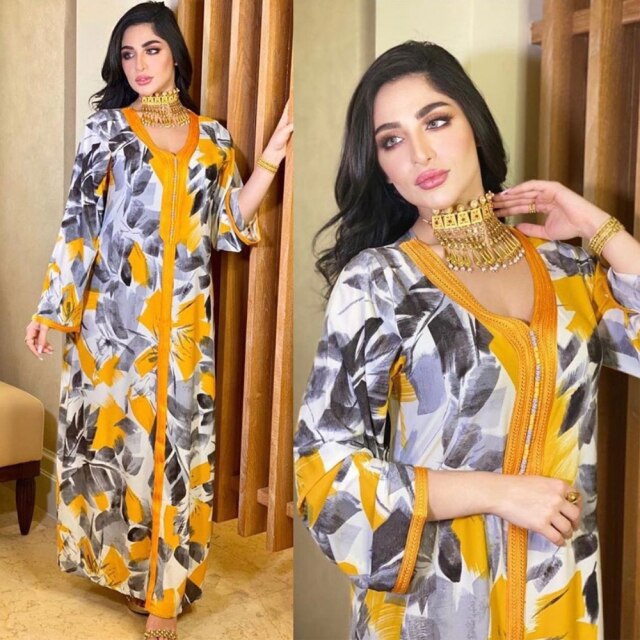 Abaya Dubai Turkey Muslim Long Sleeve Dress Loose Caftan Islamic Clothing For Women African Print Boho Dresses Vestidos Mujer