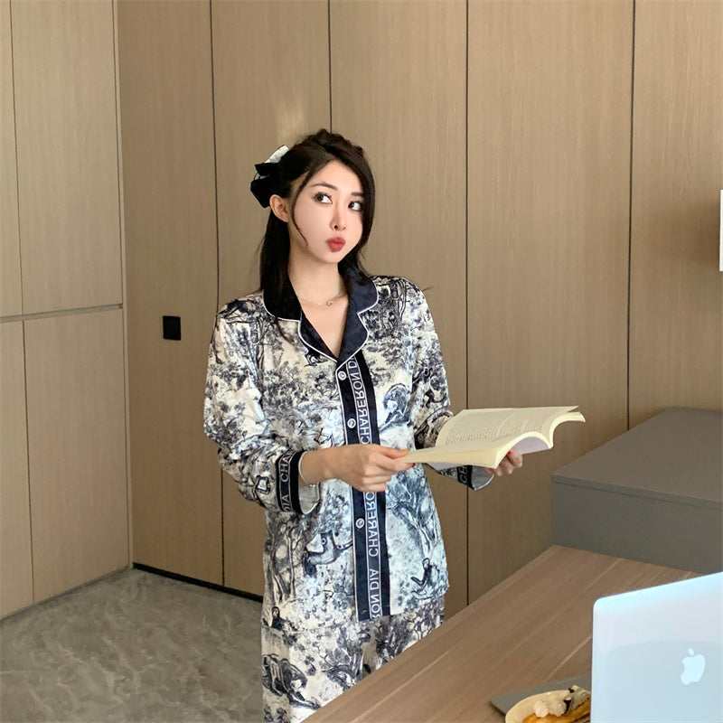 New cardigan gold diamond velvet pajamas women's spring and autumn  end fashion casual two-piece diamond velvet home service