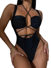 ملابس سباحة نسائية أوروبية وأمريكية جديدة مثيرة بسعر خاص لعام 2023 بيكيني من قطعة واحدة بأشرطة مجوفة بدون ظهر