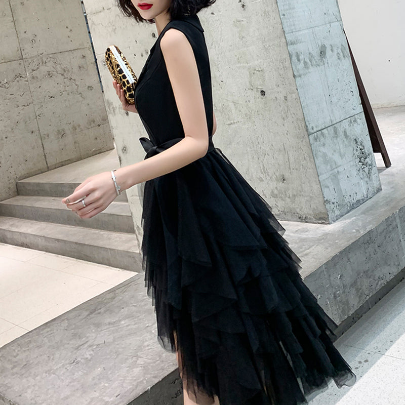 Ladies Sleeveless Short V-neck Fashion Party Evening Dress