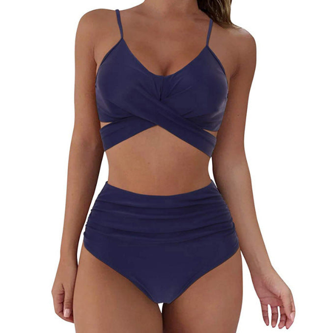 High Waist Bikini Fold Over Plus Size Swimsuit 2023 Push Up Swimsuit Tie Dye Printed Swimsuit Women's Strap Bikini Set Beach