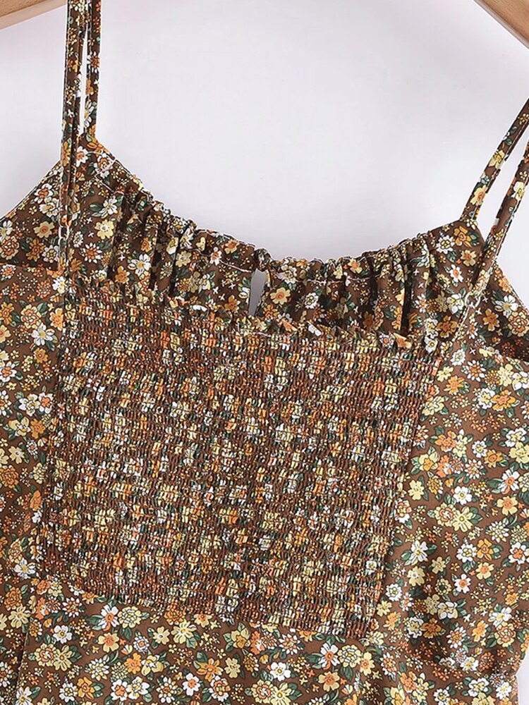 المرأة بوهو نمط الأزهار المطبوعة ميدي فستان عادية السباغيتي حزام ألف خط فستان السيدات موضة فستان بحزام السباغيتي 