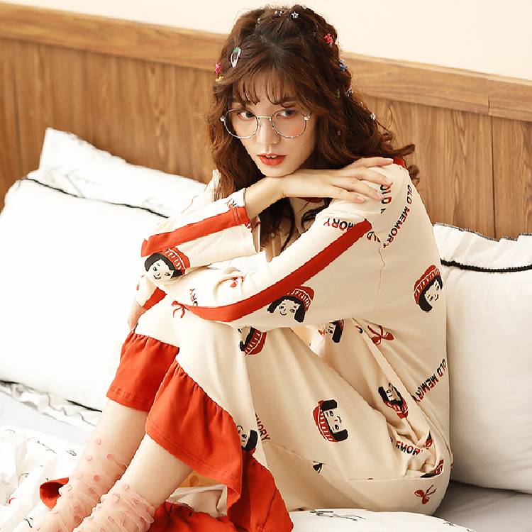 Plus Size Pyjamas Women Pijama Feminino Nightgown M 3XL Long Sleeved Nightgown Spring and Autumn Female Sleepwear