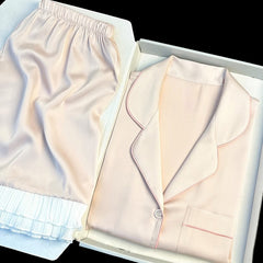 Ladies Sexy Sweet   Snow Silk Short Sleeve Shorts Silky Casual Homewear Set