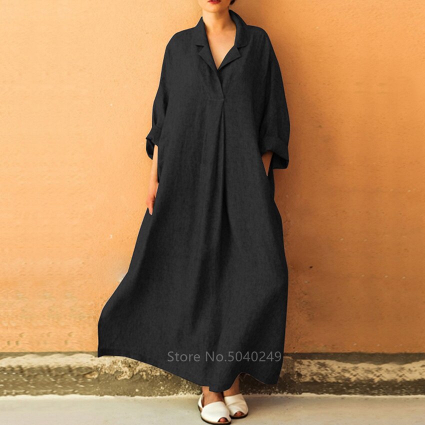 Long Sleeve Dress Loose Plus Size Shirt Dress Boho Ankle Dress