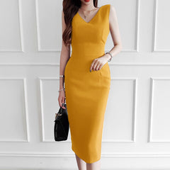 Korean Elegant Women Dress Temperament Classical Vintage Formal Bodycon Slim Midi Pencil Party Commute Lady Femme Mujer Vestidos