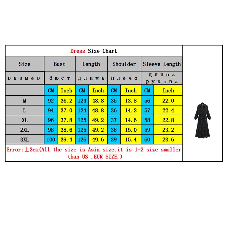 ربيع جديد فضفاض نمط النمط الأوروبي فستان منقط المرأة طباعة طويلة الأكمام السيدات فستان القوس البوهيمي الشيفون الشيفون فستان أسود المرأة رداء
