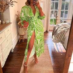 فستان نسائي مثير بفتحة على الخصر ورقبة على شكل حرف V 