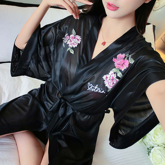 Sexy silk  -end  ladies nightgown rose