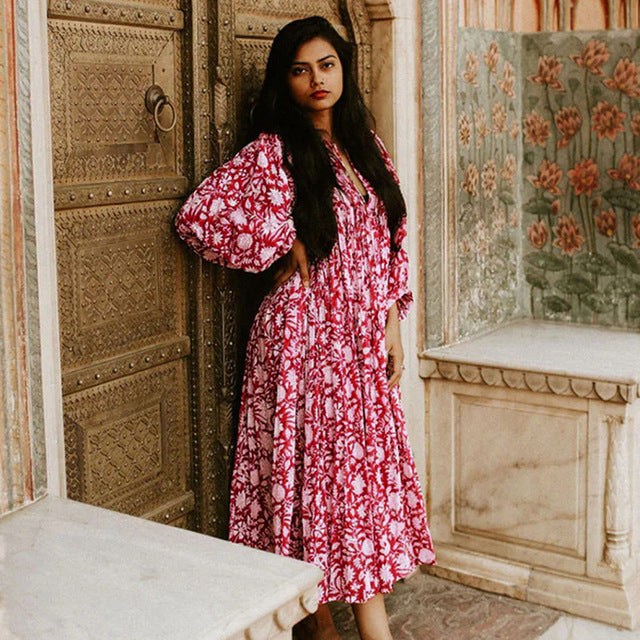 فستان مناسبات كبير الحجم برقبة على شكل V نصف كم فستان ميدي فضفاض مقاس كبير ملابس غير رسمية طويلة للحفلات بوهو فيستدوس 2023