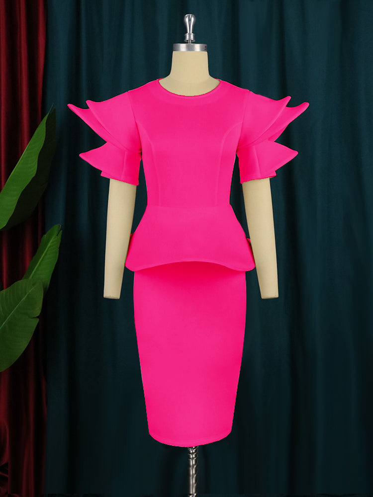 AOMEI Women Party Dress Stylish Short Sleeves Ruffles Peplum Bodycon White Event Birthday Wedding Guest Female Large Size Ladies