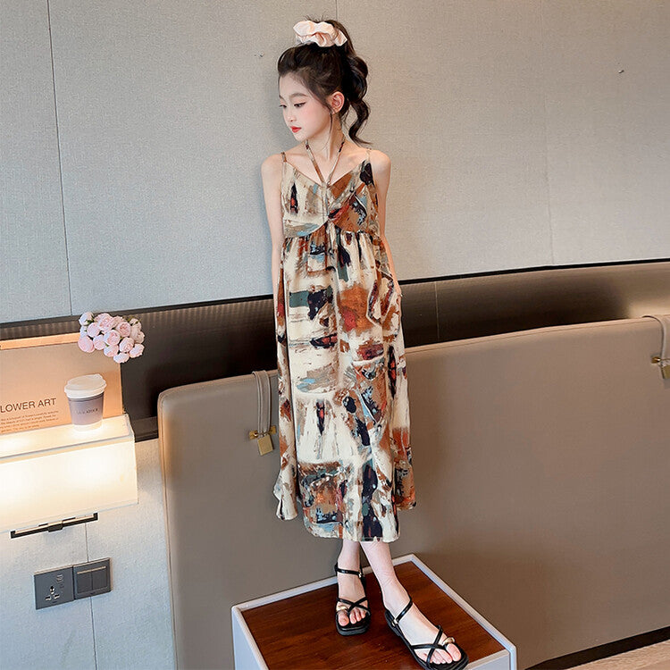 تنورة بحمالات من الشيفون والساتان للفتيات باللون الزيتي 2023 تنورة شاطئ جديدة لصيف 2023 تنورة للأولاد الكبار