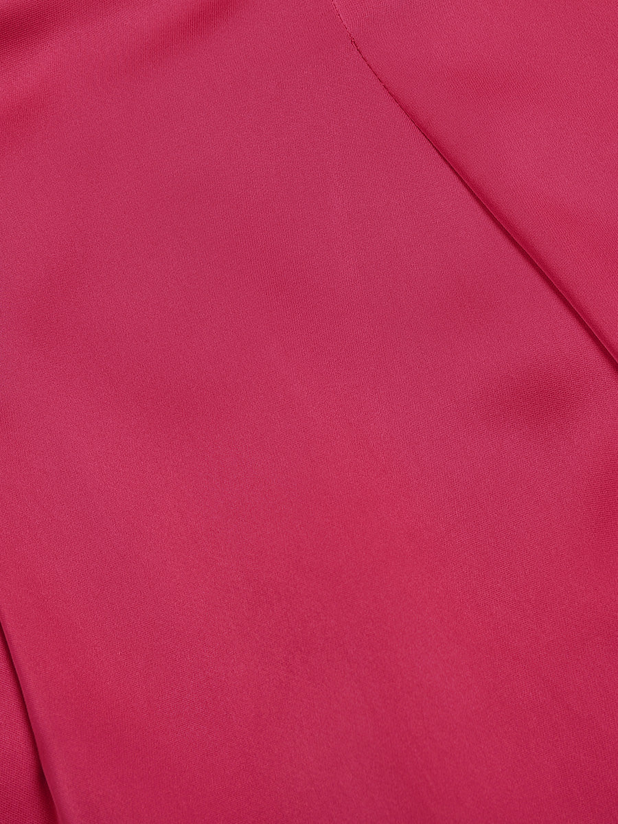 Rose Red Elegant Waisted Asymmetric Slit Dress