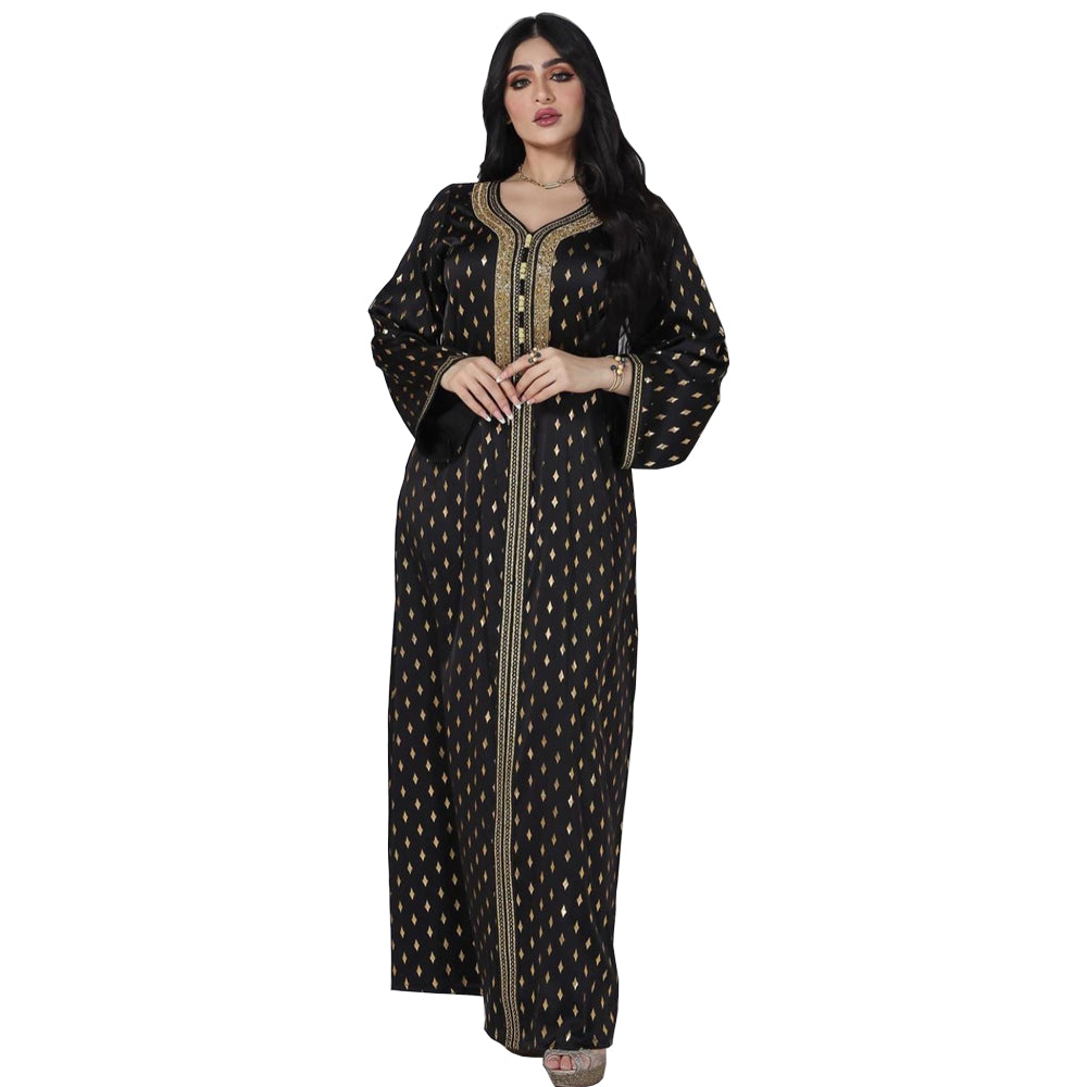 Middle East Muslim new women's robe Jalabiya bronzing fabric diamond elegant dress Eid al-Adha luxury dress Dubai