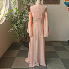 Split dress ruffled long sleeves round neck French temperament evening dress floor-length dress