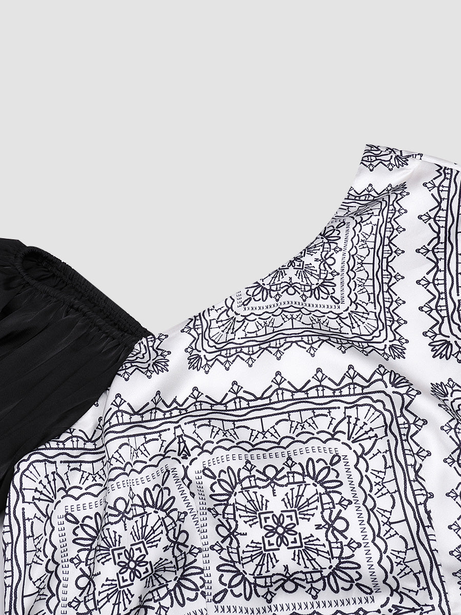 Elegant off-the-shoulder fashion print tie dress