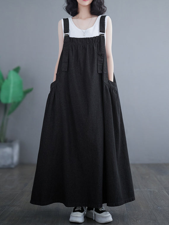 Plus size women's denim suspender skirt    retro dress 2023 spring and summer sleeveless big  dress female
