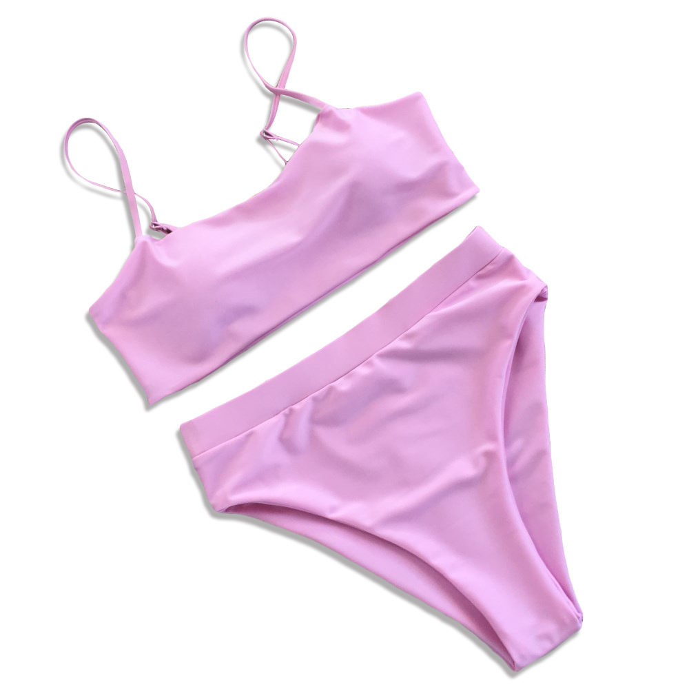 Bikini European and American fashion high waist swimsuit solid color double-sided split swimsuit