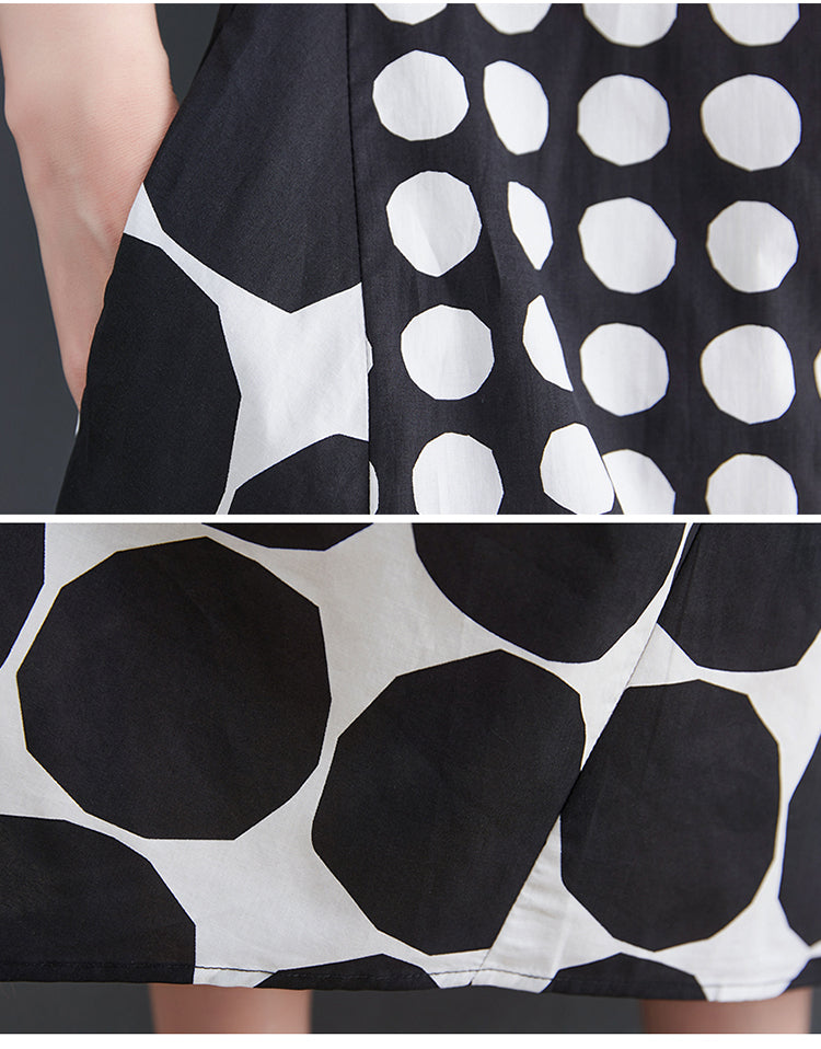 Women's western-style skirt Korean style summer literary and artistic large size  and thin wave point stitching mid-length dress