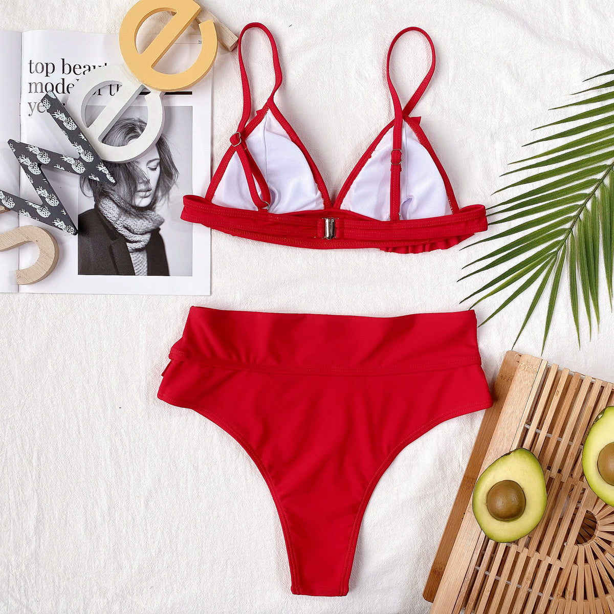swimsuit ladies split swimsuit sexy ruffled solid color high waist bikini
