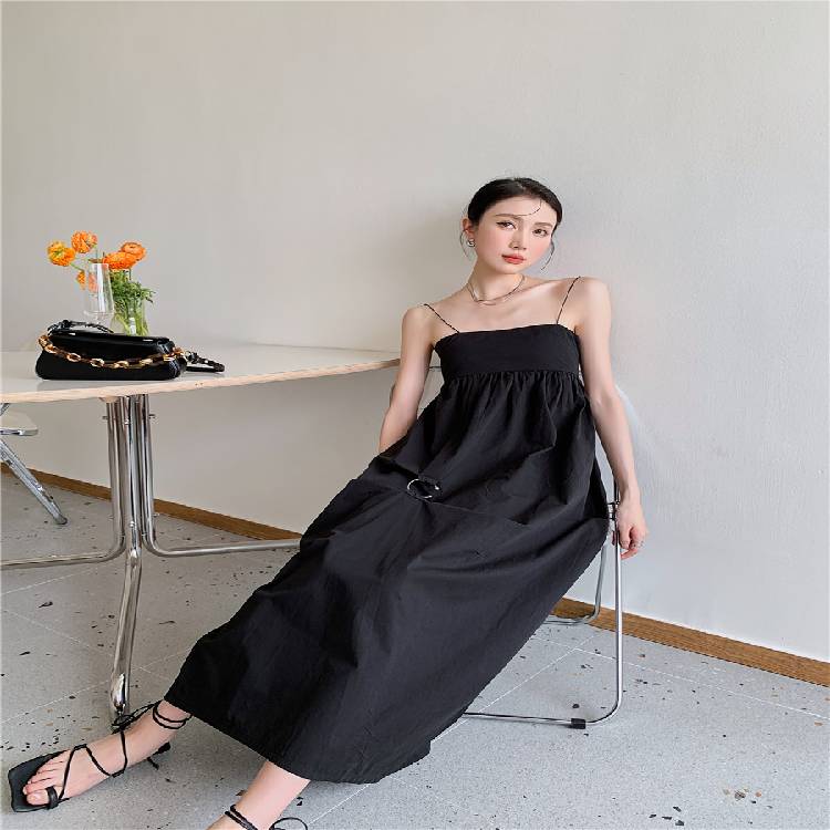 الصيف عارية الذراعين المرأة فستان بحزام الشاطئ بوهو فستان أسود 2338 # 