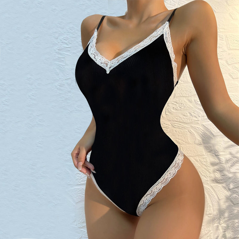 Lace lingerie deep v loungewear set