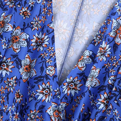 فستان ميدي بنمط بوهو مطبوع عليه زهور فستان نسائي بفتحة رقبة على شكل V وأكمام طويلة فستان نسائي أنيق مربوط بفيونكة على شكل حرف A 