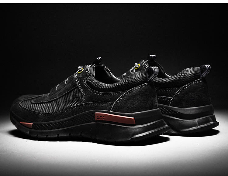 Men's shoes spring and summer men's leather outdoor sports casual shoes all-match leather toe top layer cowhide soft bottom hiking shoes