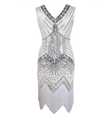 Hot selling new retro style sequined beaded dress front and back V-neck fashion fringe dress