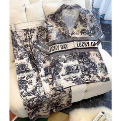 Pajamas summer short-sleeved trousers ice and snow silk ink painting suit ice silk  large size home clothes