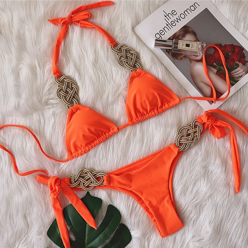New Bikini Solid Color Split Swimsuit Sexy Handwoven Women's Swimwear
