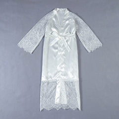 Ladies Fashion Lace Simulated Silk Patchwork Bathrobe Robe
