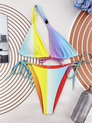 Rainbow color diagonal strap new bikini