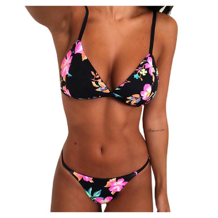 Women's Print Brazilian   Cut  Set Two Piece Swimsuit Padded Bra Straps  Waist Swimsuit