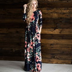 AECU Women Summer Long Dress Floral Print Boho Beach Dress Tunic Maxi Dress Women Sundress Vestidos De Festa XXXL 2021